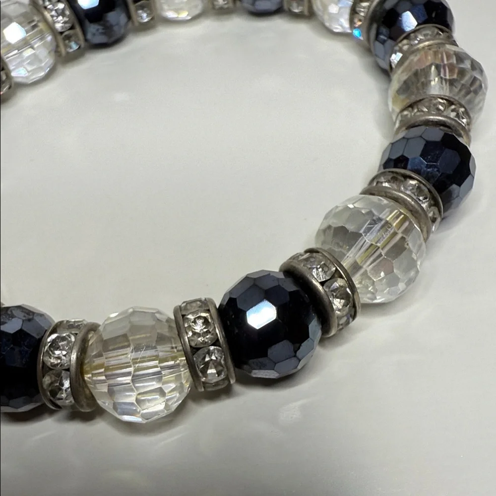 Reserved faceted glass disco ball navy clear Silver Beaded stretch